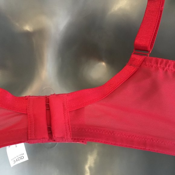 Victoria's Secret 34DD Unlined 1/2 Padding Push Up Cherry Red Lace Underwire Bra - Picture 10 of 16